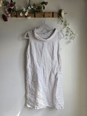 100% Linen Made In Italy Cream Sleeveless Embroidered Midi Dress Size S